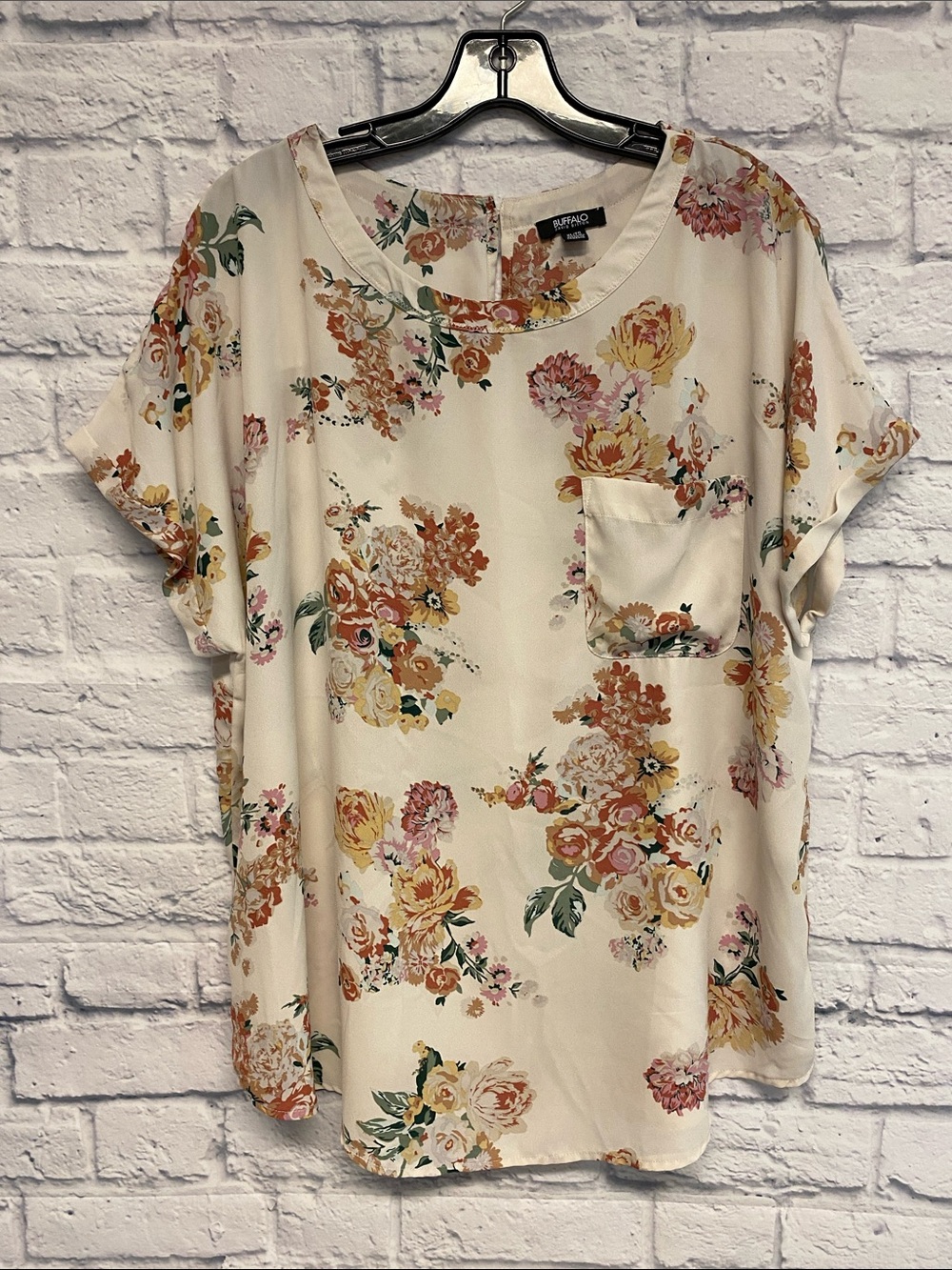Buffalo David Bitton Cream Floral Short Sleeve Top Size XL